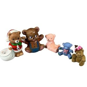 Vintage Teddy Bear Figurines Lot 5 Ceramic Christmas Nursery Decor Mixed